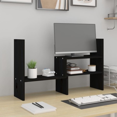 Solid black pine wood monitor stand (39-72)x17x43 cm by vidaXL, Computer bases and risers - Ref: Foro24-814013, Price: 23,64 ...