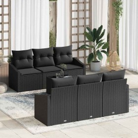 Conjunto de sofá de jardín Manual 7 pcs Negro 55 x 55 x 37 cm