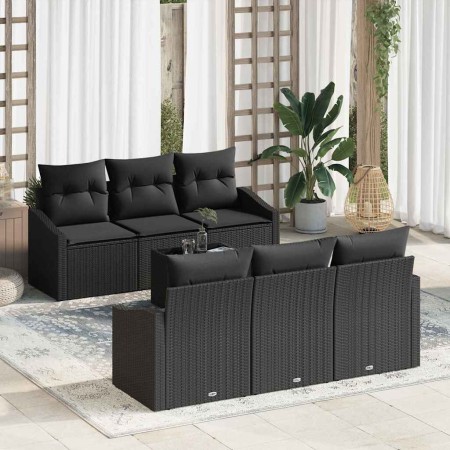 Conjunto de sofá de jardín Manual 7 pcs Negro 55 x 55 x 37 cm