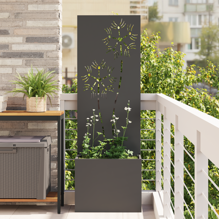Macetero de Jardín con Panel Decorativo Negro 50 x 140 cm