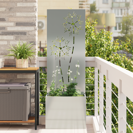 Macetero de Jardín con Panel Decorativo Plateado 50 x 140 cm