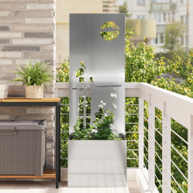 Macetero de Jardín con Panel Decorativo Plateado 50 x 140 cm