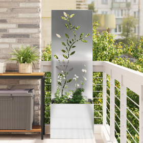 Macetero de Jardín con Panel Decorativo Plateado 50 x 140 cm