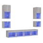 Muebles TV pared con LED 8 pzas madera ingeniería gris Sonoma