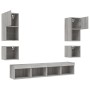 Muebles TV pared con LED 8 pzas madera ingeniería gris Sonoma