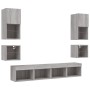 Muebles TV pared con LED 8 pzas madera ingeniería gris Sonoma