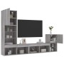 Muebles TV pared con LED 4 pzas madera ingeniería gris Sonoma