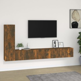 Set de muebles de TV 3 pzas madera contrachapada roble ahumado