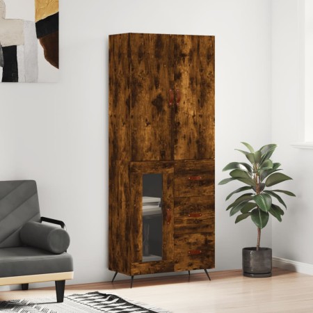 Aparador alto madera contrachapada roble ahumado 69,5x34x180 cm