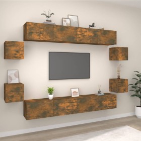 Set de muebles de TV 8 pzas madera contrachapada roble ahumado