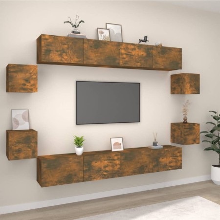 Set de muebles de TV 8 pzas madera contrachapada roble ahumado