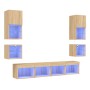 Muebles TV pared con LED 8 pzas madera ingeniería roble Sonoma