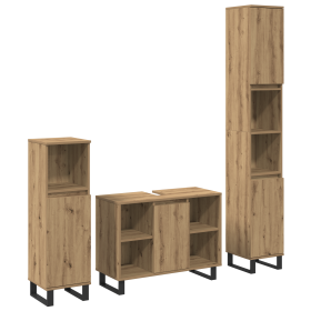 Juego de Muebles de 3 Piezas para Baño en Roble Artesanal