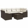 Conjunto de sofá de jardín 7 pcs Marrón y crema 55 x 55 x 37 cm