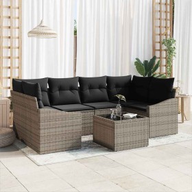Conjunto de sofá de jardín con cojín 7 pcs Gris 55 x 55 x 37 cm