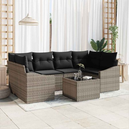 Conjunto de sofá de jardín con cojín 7 pcs Gris 55 x 55 x 37 cm