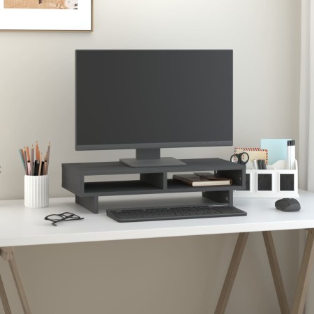Monitor stand solid gray pine wood 60x27x14 cm by vidaXL, Computer bases and risers - Ref: Foro24-814001, Price: 36,24 €, Dis...