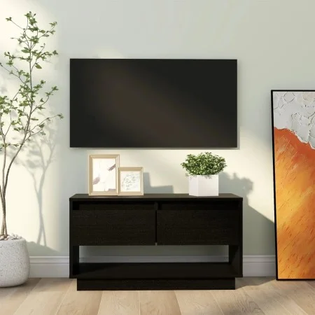 Massiver TV-Schrank aus schwarzem Kiefernholz, 74 x 34 x 40 cm von vidaXL, TV-Möbel - Ref: Foro24-813843, Preis: 52,51 €, Rab...