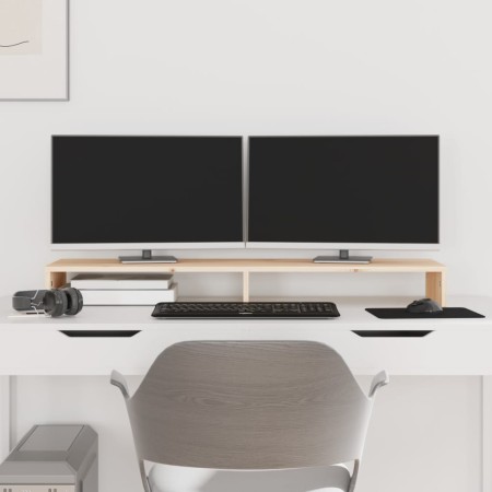 Solid pine wood monitor stand 100x27x10 cm by vidaXL, Computer bases and risers - Ref: Foro24-813949, Price: 28,16 €, Discoun...