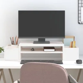 Monitorständer aus massivem weißem Kiefernholz, 70 x 27,5 x 15 cm von vidaXL, Computersockel und -erhöhungen - Ref: Foro24-81...