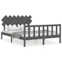 Double bed frame with gray solid wood headboard by vidaXL, Beds and slatted bases - Ref: Foro24-3193473, Price: 153,33 €, Dis...