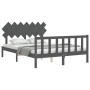 Double bed frame with gray solid wood headboard by vidaXL, Beds and slatted bases - Ref: Foro24-3193473, Price: 153,33 €, Dis...