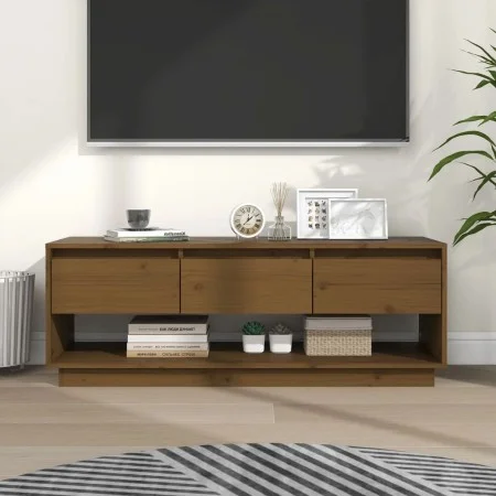Mueble de TV madera maciza de pino marrón miel 110,5x34x40 cm de vidaXL, Muebles TV - Ref: Foro24-813847, Precio: 70,12 €, De...