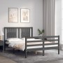 Estructura de cama con cabecero madera maciza gris 140x200 cm