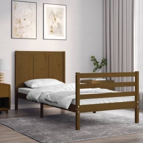 Estructura cama y cabecero madera maciza marrón miel 100x200 cm