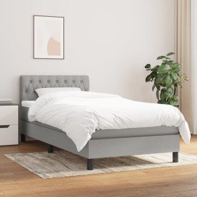Cama box spring con colchón tela gris claro 90x200 cm Cama box spring con colchón tela gris claro 90x200 cm