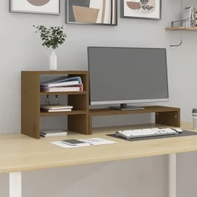 Monitor stand solid honey brown pine wood 81x20x30 cm by vidaXL, Computer bases and risers - Ref: Foro24-813997, Price: 32,65...