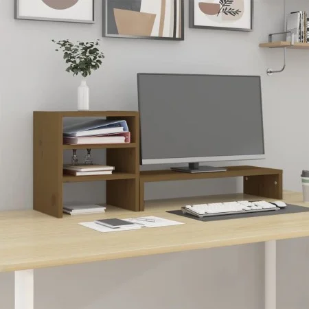 Monitor stand solid honey brown pine wood 81x20x30 cm by vidaXL, Computer bases and risers - Ref: Foro24-813997, Price: 32,65...