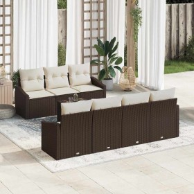 Conjunto de sofá de jardín 8 pcs Marrón y crema 55 x 55 x 37 cm