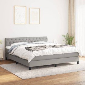 Cama box spring con colchón tela gris claro 160x200 cm en Camas y somieres | Comprar online en Foro24