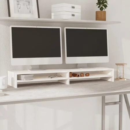 Monitorständer aus massivem weißem Kiefernholz, 100 x 24 x 13 cm von vidaXL, TV-Möbel - Ref: Foro24-813920, Preis: 33,05 €, R...