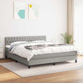 Cama box spring con colchón tela gris claro 180x200 cm Cama box spring con colchón tela gris claro 180x200 cm