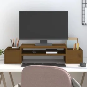 Soporte de monitor madera maciza pino marrón miel 70x27,5x15 cm de vidaXL, Bases y elevadores para ordenadores - Ref: Foro24-...