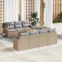 Conjunto de sofá de jardín con cojín 8 pcs Beige y Gris Claro