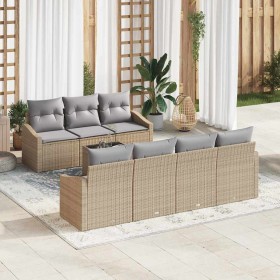 Conjunto de sofá de jardín con cojín 8 pcs Beige y Gris Claro