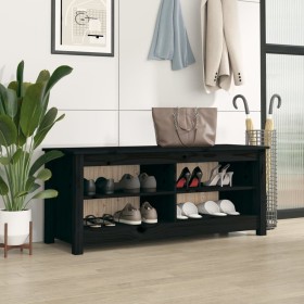 Banco zapatero madera maciza de pino negro 110x38x45,5 cm