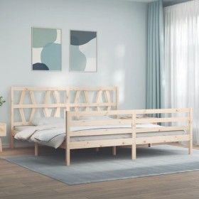 Bed frame with solid wood headboard 200x200 cm by vidaXL, Beds and slatted bases - Ref: Foro24-3194396, Price: 145,26 €, Disc...