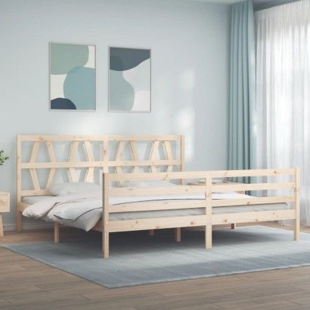 Bed frame with solid wood headboard 200x200 cm by vidaXL, Beds and slatted bases - Ref: Foro24-3194396, Price: 145,26 €, Disc...