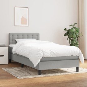 Cama box spring con colchón tela gris claro 100x200 cm Cama box spring con colchón tela gris claro 100x200 cm