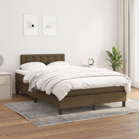 Cama box spring con colchón tela marrón oscuro 120x200 cm en Camas y somieres | Comprar online en Foro24