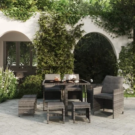 Garden dining set 9 pieces and gray synthetic rattan cushions by vidaXL, Garden sets - Ref: Foro24-3095511, Price: 484,11 €, ...