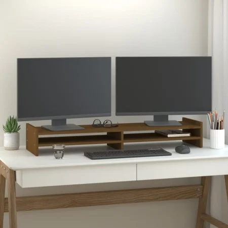 Solid pine wood monitor stand in honey brown color, 100x27x15 cm. by vidaXL, Computer bases and risers - Ref: Foro24-814027, ...