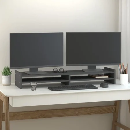 Monitor stand solid gray pine wood 100x27x15 cm by vidaXL, Computer bases and risers - Ref: Foro24-814026, Price: 40,16 €, Di...