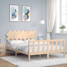 Bed frame with solid wood headboard 140x190 cm by vidaXL, Beds and slatted bases - Ref: Foro24-3193446, Price: 127,39 €, Disc...