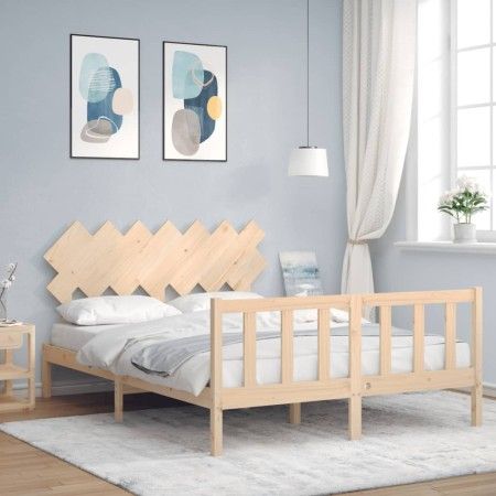 Bed frame with solid wood headboard 140x190 cm by vidaXL, Beds and slatted bases - Ref: Foro24-3193446, Price: 127,39 €, Disc...