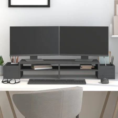 Monitor stand solid gray pine wood 100x27.5x15 cm by vidaXL, Computer bases and risers - Ref: Foro24-813971, Price: 35,21 €, ...